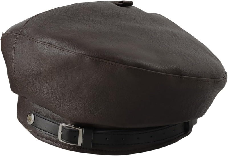 MINGSEECESS Women PU Leather French Black Beret Hat Causal Beanie Hat - Image 1
